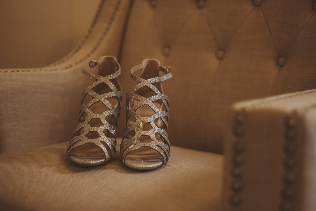 closeup of brides wedding shoes